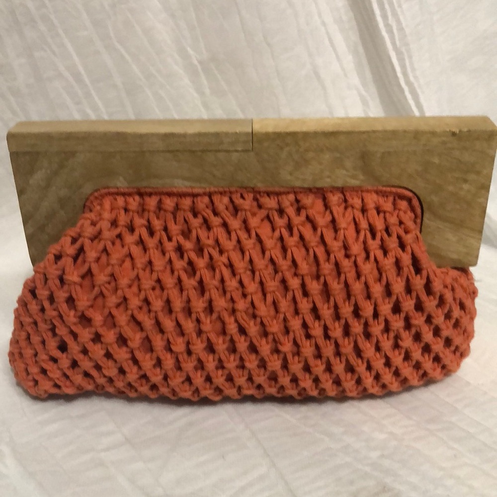 A New Day Woven Orange Knit Clutch Bag